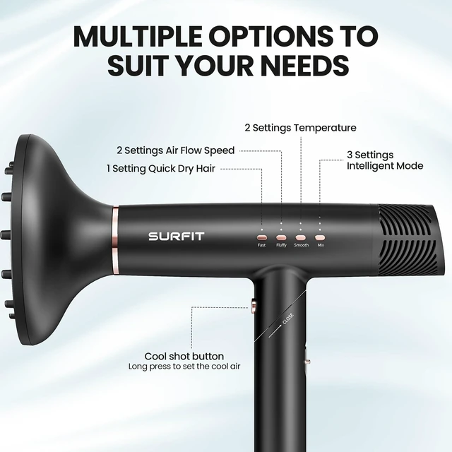 Alt view image 4 of 7 - Hair Dryer with Diffuser, 110,000 RPM High-Speed Ionic Hair Dryer for Fast Drying, Lightweight Foldable Travel Blow Dryer for Women, Quiet Professional Hair Dryer, Gift for Women