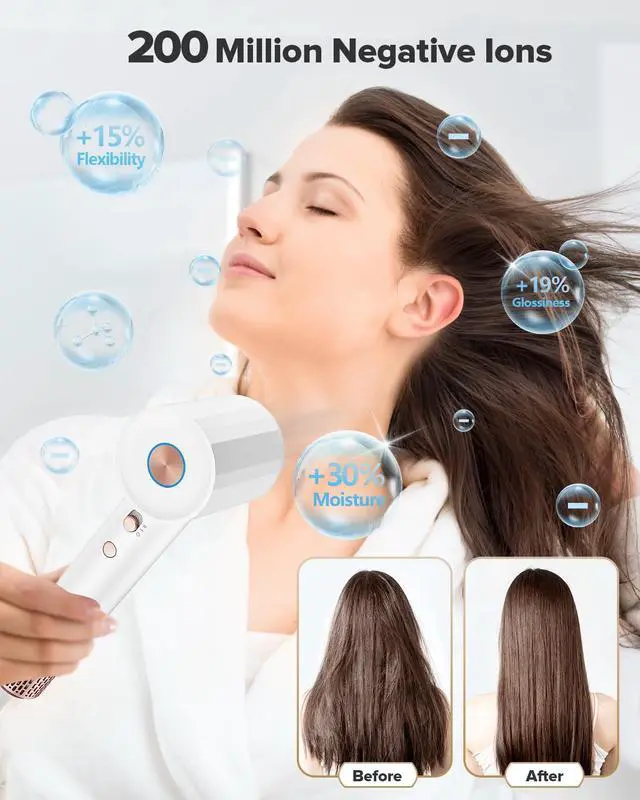 Alt view image 3 of 7 - Negative Ionic High Speed Hair Dryer, Professional Brushless Blow Dryer for Fast Drying, 2 Speeds & 4 Temps Thermo-Control, Lightweight & Quiet Hairdryer for Home & Travel