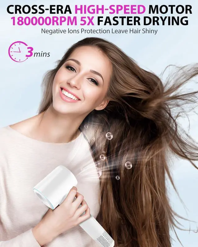 Alt view image 2 of 7 - Hair Dryer,180000 RPM High-Speed Hair Blow Dryer with Brushless Motor, 500 Millions Negative Ionic Hair Dryer for Fast Drying, Quiet Thermo-Control Travel Hair dryers for Women Home Salon (White)