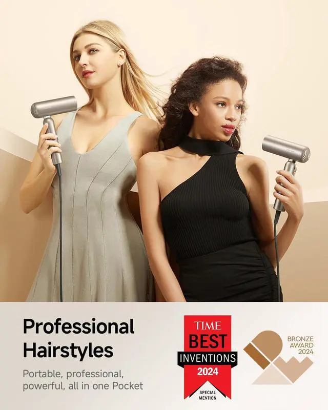 Alt view image 3 of 7 - Pocket Pure High-Speed Hair Dryer, Lightweight Foldable Blow Dryer with 110,000 RPM Motor, Ionic Care, 5 Modes, Travel Bag, Quiet Fast Drying for Frizz-Free Hair