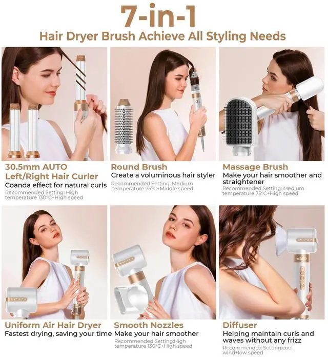 Alt view image 2 of 7 - Blow Dryer Brush 7 in ONEAutowrap Curling Wand, 110,000 RPM High-Speed Negative Ionic Hair Dryer with Diffuser Concentrator, Round Brush Blow Dryer Air Styler, Volumizing Hair Styling Tools