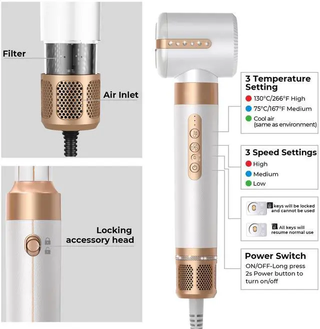 Alt view image 5 of 7 - Blow Dryer Brush 7 in ONEAutowrap Curling Wand, 110,000 RPM High-Speed Negative Ionic Hair Dryer with Diffuser Concentrator, Round Brush Blow Dryer Air Styler, Volumizing Hair Styling Tools