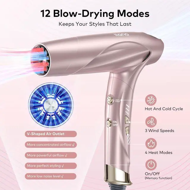 Alt view image 6 of 7 - High Speed Ionic Hair Dryer with 1500W Brushless Motor High RPM Fast Drying Professional Salon Blow Dryer with 200million ions for Women, Frizz Free/No Heat Damage/Foldable