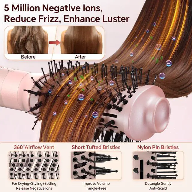 Alt view image 5 of 7 - 5 in 1 Hot Air Styler, Hair Dryer Brush with Auto Wrap Curling, 110,000 RPM High-Speed Blow Dryer and Air Curler, Frizz-Free Styling for All Hair Types-Straight, Wavy & Curly, No Heat Damage, 1200W