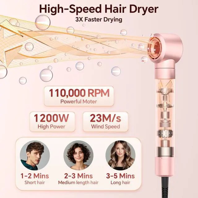 Alt view image 3 of 7 - 5 in 1 Hot Air Styler, Hair Dryer Brush with Auto Wrap Curling, 110,000 RPM High-Speed Blow Dryer and Air Curler, Frizz-Free Styling for All Hair Types-Straight, Wavy & Curly, No Heat Damage, 1200W