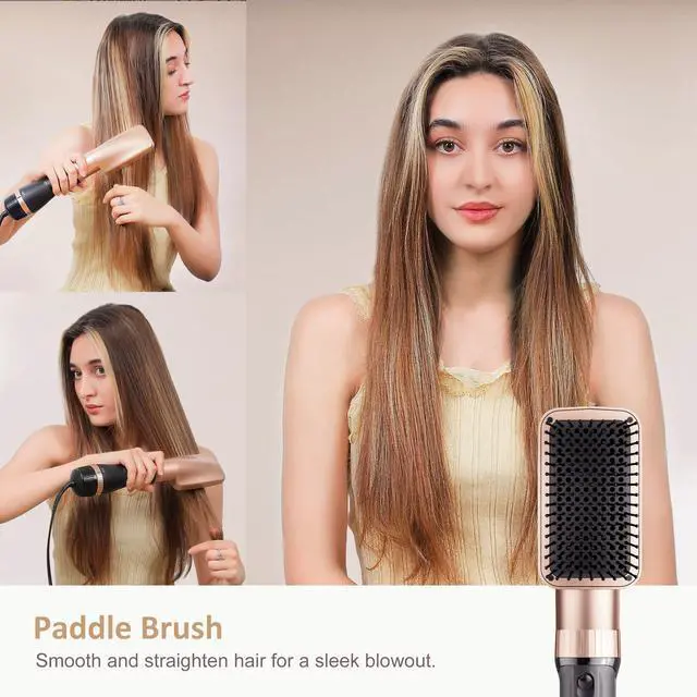Alt view image 3 of 7 - Hair Dryer Brush Set, Blow Dryer Brush with 5 Attachments, Multi Hair Styler for Salon Blowouts, Volumizing, and Straightening, Ionic Function, Frizz Free, with Glove