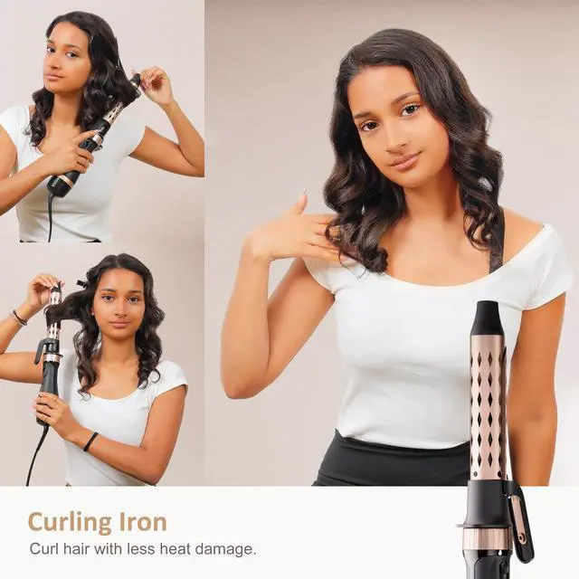 Alt view image 4 of 7 - Hair Dryer Brush Set, Blow Dryer Brush with 5 Attachments, Multi Hair Styler for Salon Blowouts, Volumizing, and Straightening, Ionic Function, Frizz Free, with Glove