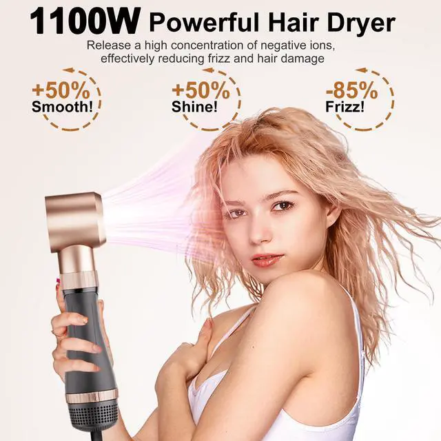 Alt view image 6 of 7 - Hair Dryer Brush Set, Blow Dryer Brush with 5 Attachments, Multi Hair Styler for Salon Blowouts, Volumizing, and Straightening, Ionic Function, Frizz Free, with Glove