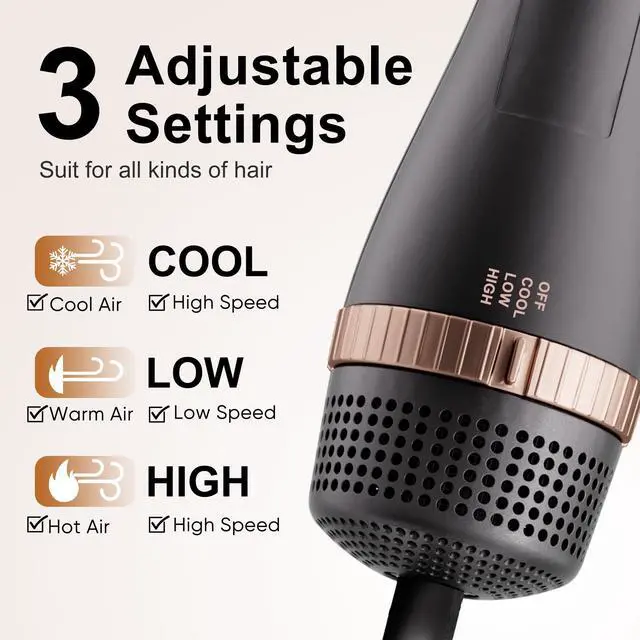 Alt view image 7 of 7 - Hair Dryer Brush Set, Blow Dryer Brush with 5 Attachments, Multi Hair Styler for Salon Blowouts, Volumizing, and Straightening, Ionic Function, Frizz Free, with Glove