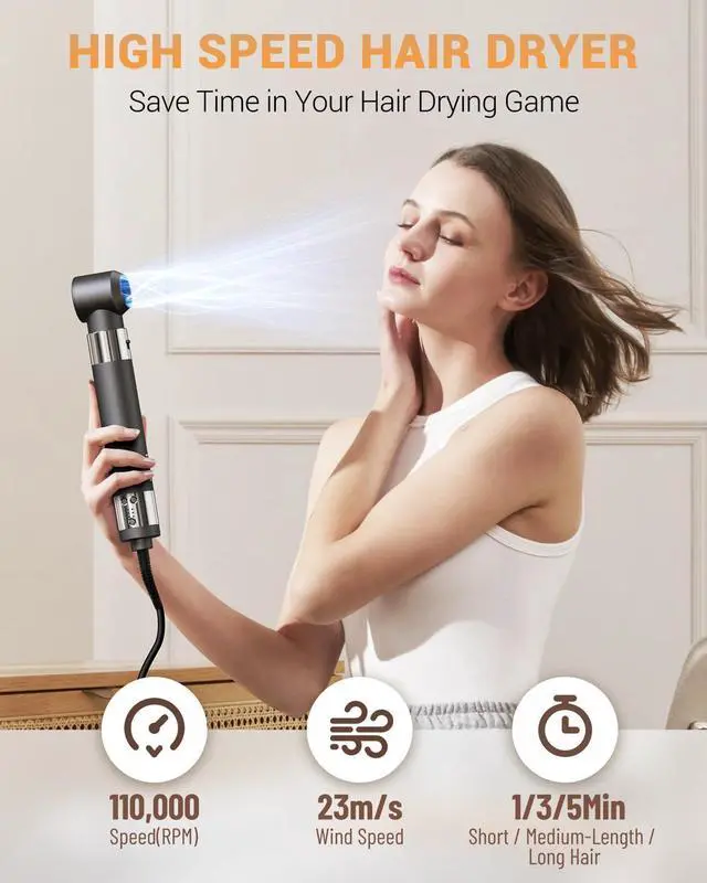 Alt view image 3 of 7 - Hair Dryer Brush 6 in 1 Professional Hot Air Styler, 110,000 RPM High-Speed Negative Ionic Hair Dryer, Auto Wrap Curler Frizz-Free Blow Dryer Brush for Curling Volumizing Straightening Styling