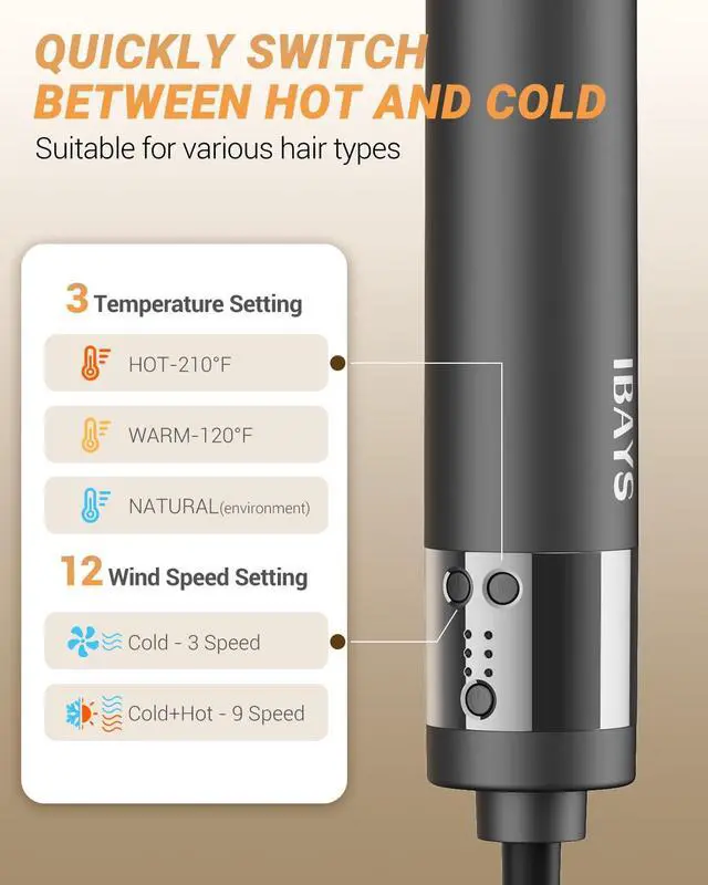 Alt view image 7 of 7 - Hair Dryer Brush 6 in 1 Professional Hot Air Styler, 110,000 RPM High-Speed Negative Ionic Hair Dryer, Auto Wrap Curler Frizz-Free Blow Dryer Brush for Curling Volumizing Straightening Styling