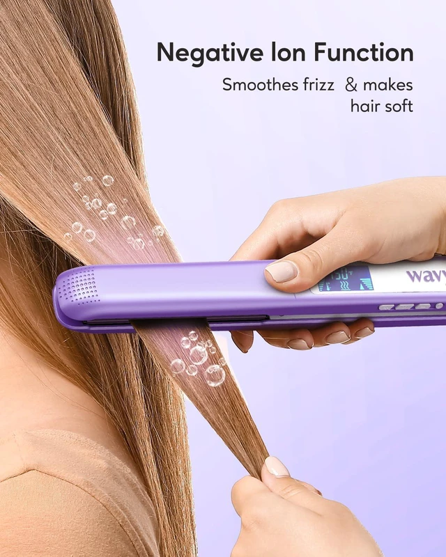 Alt view image 2 of 7 - Pro Flat Iron Hair Straightener, 100% Pure Titanium Flat Iron for Easy Glide, Straightener and Curler for All Hairstyles, Dual Voltage (Purple)
