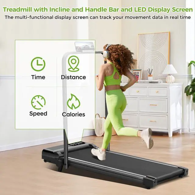 Alt view image 4 of 7 - Walking Pad Treadmill with Incline & Handle Bar, 3.0HP Foldable Folding Treadmills for Home Small, Small Portable Treadmill with Handles, Walking pad with Incline and Handle bar, 320LB Capacity
