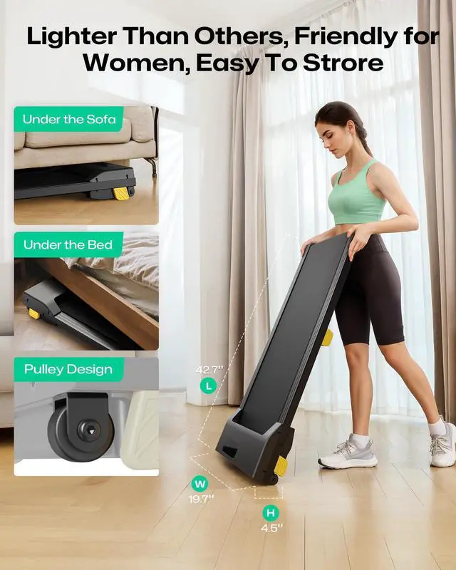 Alt view image 5 of 6 - Walking Pad, Portable Under Desk Treadmill, 2.5 HP Walking Treadmill Pad for Home and Office, Walking Jogging Running Machine with Remote Control and LED Display