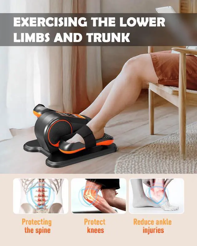 Alt view image 2 of 7 - Under Desk Machine, Electric Ellipse Leg Exerciser for Senior, 13 Adjustable Speeds Quiet and Portable Seated Pedal Exerciser for Training with Remote Control, Orange