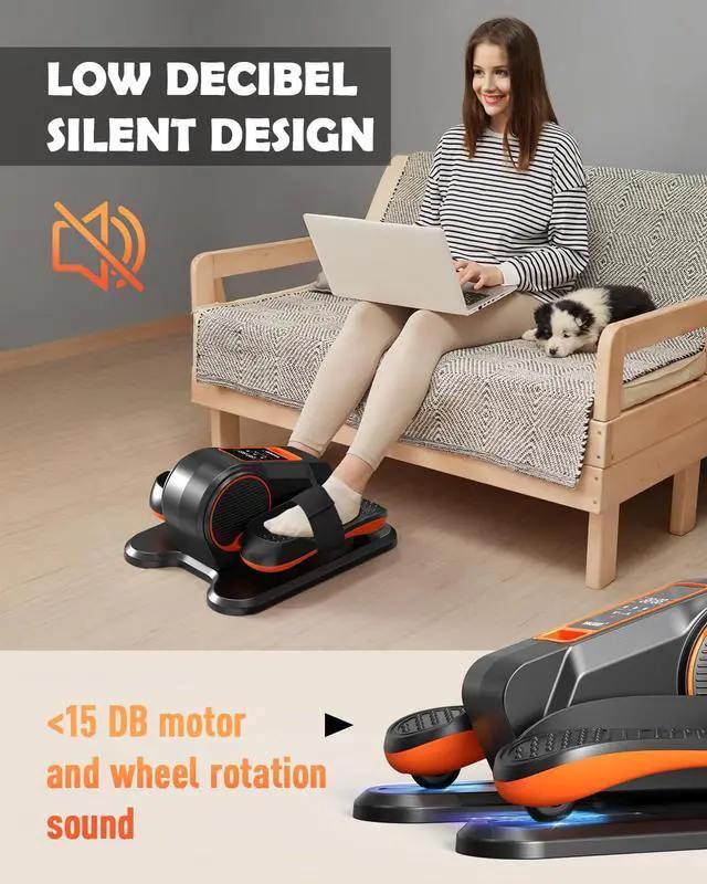 Alt view image 4 of 7 - Under Desk Machine, Electric Ellipse Leg Exerciser for Senior, 13 Adjustable Speeds Quiet and Portable Seated Pedal Exerciser for Training with Remote Control, Orange