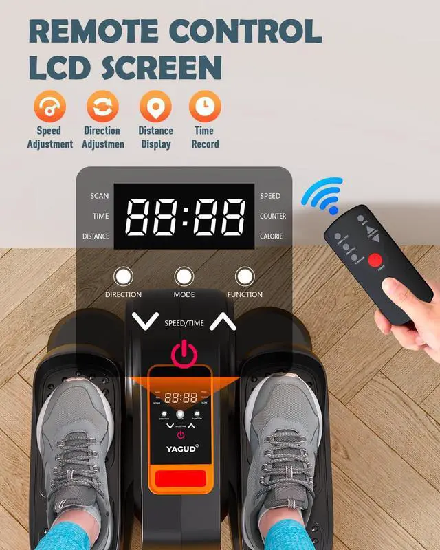 Alt view image 5 of 7 - Under Desk Machine, Electric Ellipse Leg Exerciser for Senior, 13 Adjustable Speeds Quiet and Portable Seated Pedal Exerciser for Training with Remote Control, Orange