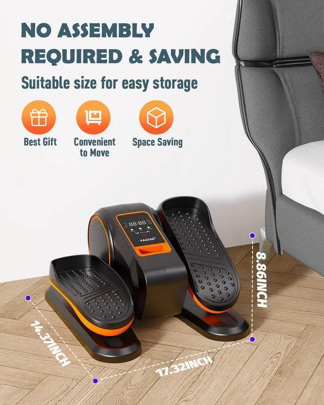 Alt view image 7 of 7 - Under Desk Machine, Electric Ellipse Leg Exerciser for Senior, 13 Adjustable Speeds Quiet and Portable Seated Pedal Exerciser for Training with Remote Control, Orange