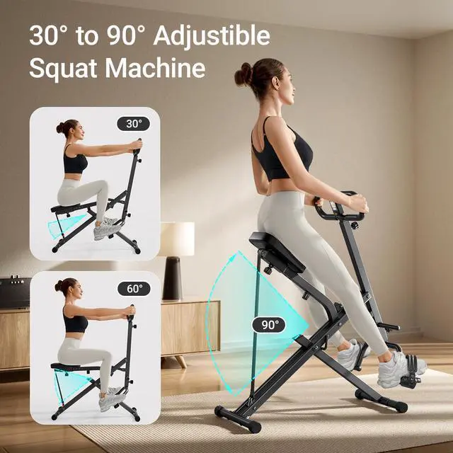 Alt view image 2 of 7 - Squat Machine with Phone Holder, Foldable Exercise Equipment for Home, Squat Rowing Machine with 3 High-Strength Resistance Band, Squat Assist Trainer for Arm, Glute & Leg Workout (Black)