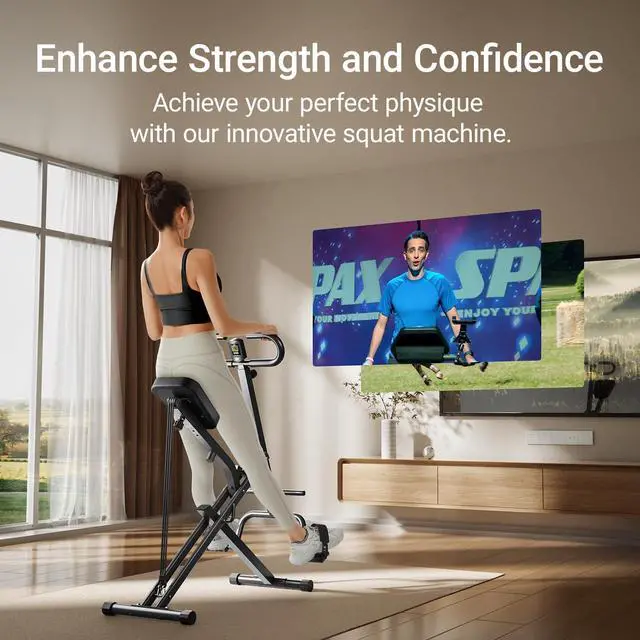 Alt view image 7 of 7 - Squat Machine with Phone Holder, Foldable Exercise Equipment for Home, Squat Rowing Machine with 3 High-Strength Resistance Band, Squat Assist Trainer for Arm, Glute & Leg Workout (Black)