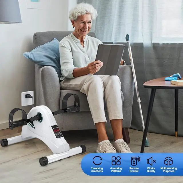 Alt view image 2 of 7 - Motorized Mini Exercise Bike Pedal Exerciser for Seniors Rehab Training, Electric Under Desk Bike Pedal Exerciser for Arm/Leg Fitness & Physical Therapy, 6 Levels Speed Adjustment