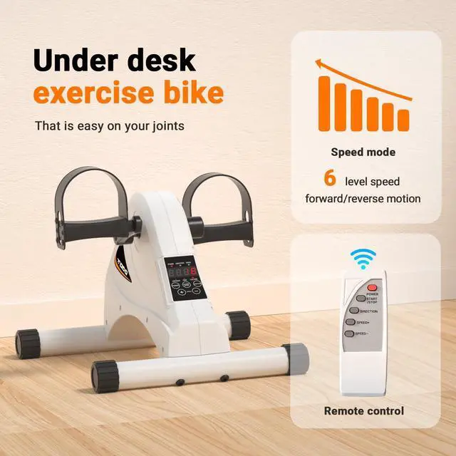 Alt view image 2 of 6 - Motorized Pedal Exerciser Mini Exercise Bikes, Under Desk Bike Peddler Exerciser for Seniors Rehab and Arm Leg Physical Therapy, 6 Levels Speed Adjustment