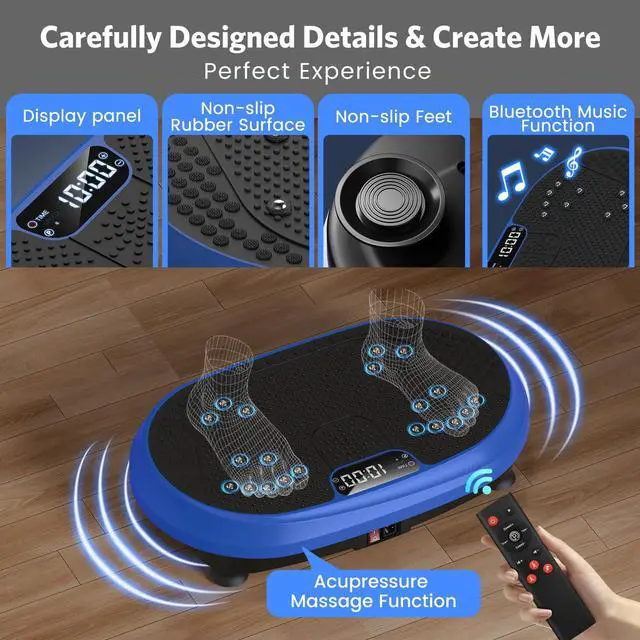 Alt view image 2 of 7 - Vibration Plate Exercise Machine, Vibrating Fitness Platform for Lymphatic Drainage, Full Body Shaker Workout Equipment, Bluetooth Power Shaping Vibrate Plate, Board Sport for Home Exercise Gym, Blue
