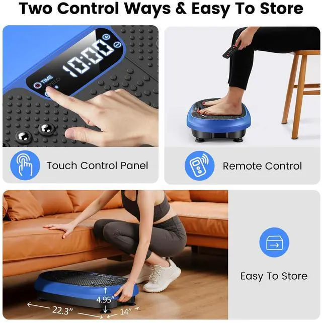 Alt view image 5 of 7 - Vibration Plate Exercise Machine, Vibrating Fitness Platform for Lymphatic Drainage, Full Body Shaker Workout Equipment, Bluetooth Power Shaping Vibrate Plate, Board Sport for Home Exercise Gym, Blue