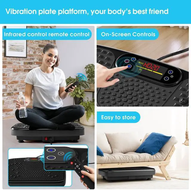 Alt view image 2 of 7 - Vibration Plate Exercise Machine for Lymphatic Drainage,Power Vibrate Stand Shake Board 450 Lbs Capacity Whole Body Workout Waver with Resistance Bands Weight Loss Gifts for Women Men-Black