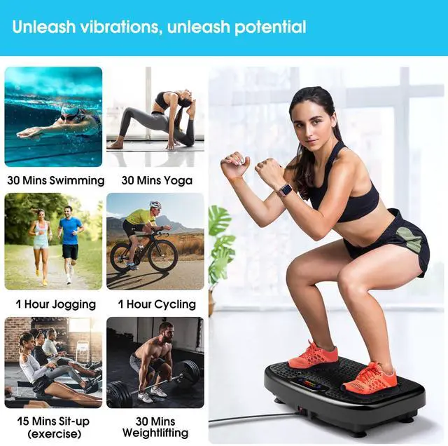 Alt view image 4 of 7 - Vibration Plate Exercise Machine for Lymphatic Drainage,Power Vibrate Stand Shake Board 450 Lbs Capacity Whole Body Workout Waver with Resistance Bands Weight Loss Gifts for Women Men-Black