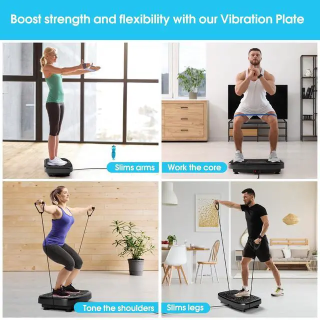 Alt view image 6 of 7 - Vibration Plate Exercise Machine for Lymphatic Drainage,Power Vibrate Stand Shake Board 450 Lbs Capacity Whole Body Workout Waver with Resistance Bands Weight Loss Gifts for Women Men-Black
