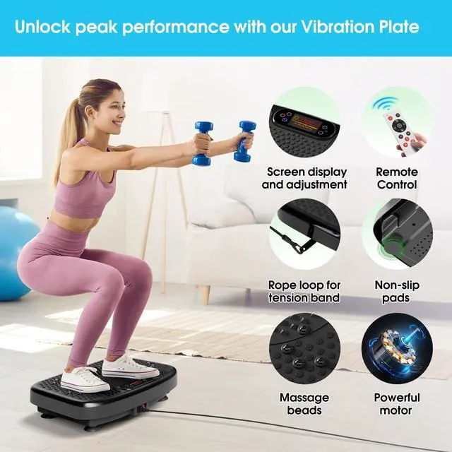 Alt view image 3 of 7 - Vibration Plate Exercise Machine for Lymphatic Drainage,Power Vibrate Stand Shake Board 450 Lbs Capacity Whole Body Workout Waver with Resistance Bands Weight Loss Gifts for Women Men-Black