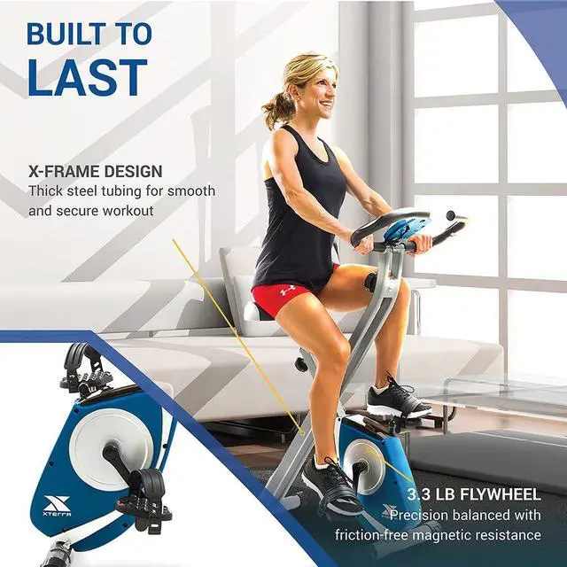 Alt view image 2 of 7 - Fitness Folding Exercise Bike, 225 LB Weight Capacity, Cordless, Battery Powered with Solid X-Frame Folding Design, Padded Seat and Handlebars, Adjustable Foot Straps, 8 Levels of Resistance