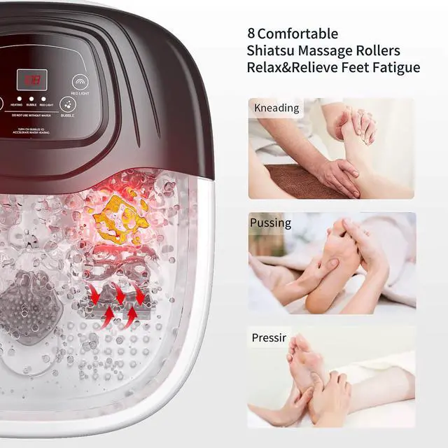 Alt view image 3 of 7 - Foot Spa Bath Massager with Heat, Epsom Salt,Bubbles, Vibration and Red Light, Tub for Stress Relief,Foot Soaker, Birthday Gifts for Mom Dad Women Men Her Him