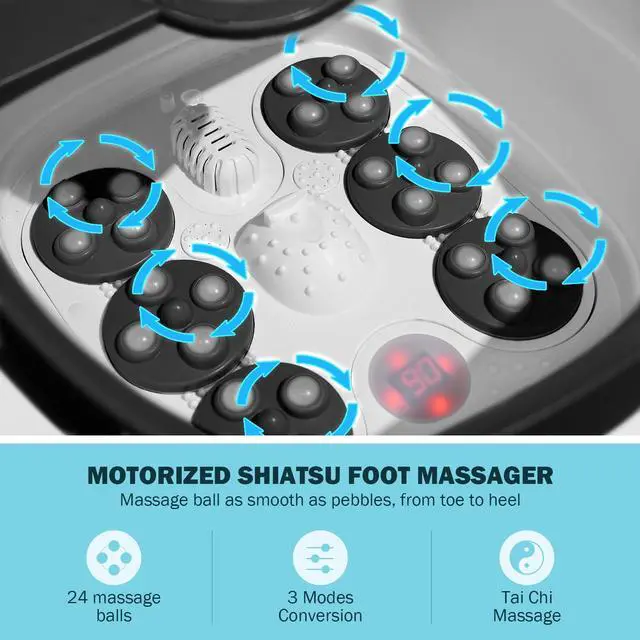 Alt view image 2 of 7 - Collapsible Foot Spa Electric Foot Bath with Heat, Bubble, Remote, 24 Motorized Shiatsu Massage Balls. Pedicure Soaking tub for Feet Stress Relax (Black)