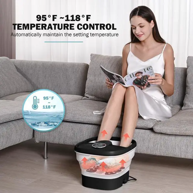 Alt view image 5 of 7 - Collapsible Foot Spa Electric Foot Bath with Heat, Bubble, Remote, 24 Motorized Shiatsu Massage Balls. Pedicure Soaking tub for Feet Stress Relax (Black)