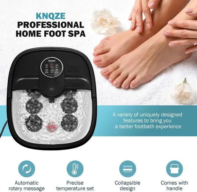 Alt view image 6 of 7 - Collapsible Foot Spa Electric Foot Bath with Heat, Bubble, Remote, 24 Motorized Shiatsu Massage Balls. Pedicure Soaking tub for Feet Stress Relax (Black)