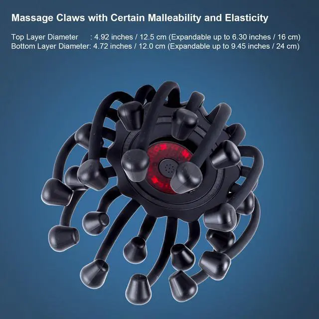 Alt view image 4 of 7 - Electric Scalp Massager - Octopus Head Massager Stress Relax, 20 Claw Multi-Configuration Array Vibrating Nodes, 5 Modes, Bluetooth Music, Hair Scalp Relaxation, Fatigue Relief
