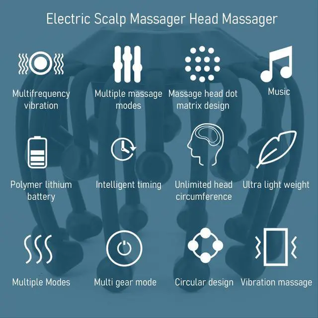 Alt view image 7 of 7 - Electric Scalp Massager - Octopus Head Massager Stress Relax, 20 Claw Multi-Configuration Array Vibrating Nodes, 5 Modes, Bluetooth Music, Hair Scalp Relaxation, Fatigue Relief