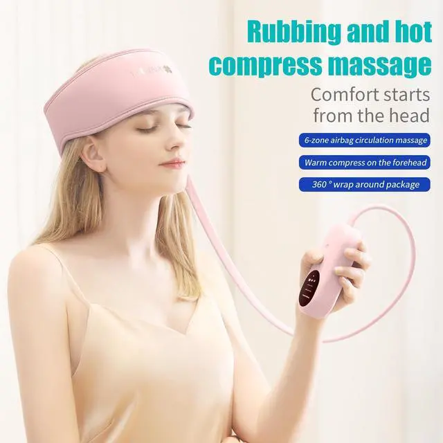 Alt view image 2 of 7 - Head Massager,Scalp Massager,Relief Headaches,Fatigue,Stress,Sleep aid,Hangover with Airbag Kneading,Constant Temperature Hot Compress for Head (Pink)