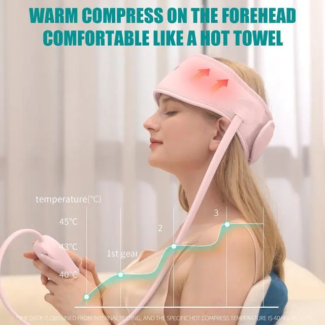 Alt view image 4 of 7 - Head Massager,Scalp Massager,Relief Headaches,Fatigue,Stress,Sleep aid,Hangover with Airbag Kneading,Constant Temperature Hot Compress for Head (Pink)