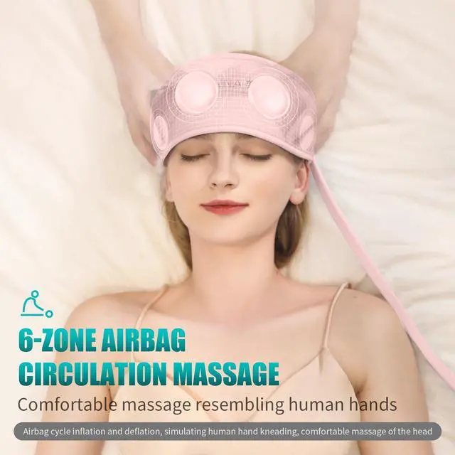 Alt view image 5 of 7 - Head Massager,Scalp Massager,Relief Headaches,Fatigue,Stress,Sleep aid,Hangover with Airbag Kneading,Constant Temperature Hot Compress for Head (Pink)