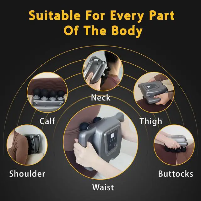 Alt view image 5 of 6 - 24 Head Massage Gun Set, Massage Gun Deep Tissue Portable with 9 Modes 99 Intensities, Red Light Massager for Legs, Waist, Neck, Back, Buttocks Muscles Pain Relief (Gray)