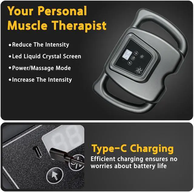 Alt view image 6 of 6 - 24 Head Massage Gun Set, Massage Gun Deep Tissue Portable with 9 Modes 99 Intensities, Red Light Massager for Legs, Waist, Neck, Back, Buttocks Muscles Pain Relief (Gray)