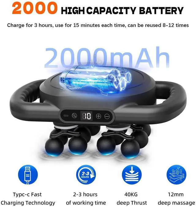 Alt view image 2 of 7 - 12-Head Massage Gun Set, Deep Tissue Muscle Massagers Tools Electric Percussion Massagers with 9 Modes Quiet Massager for Back Pain Full Body Muscle Pain Relief, Ideal Gifts for Women, Men