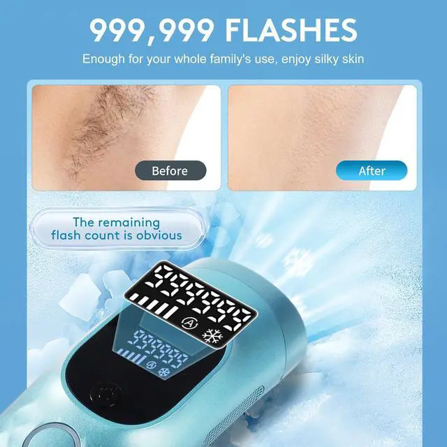 Alt view image 4 of 7 - Laser Hair Removal for Women and Men - Permanent Painless Ice Cooling IPL Device Remover Machine with Shaver, Goggles, 999,999 Flashes for Body and Face, Corded