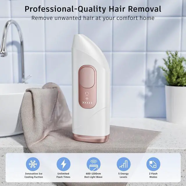 Alt view image 3 of 7 - Laser Hair Removal,Laser Hair Removal for Women, 999999 Flashes,Hair Removal Device,ipl laser hair removal for Facial Legs Arms Whole Body Use (White-Rose Gold)