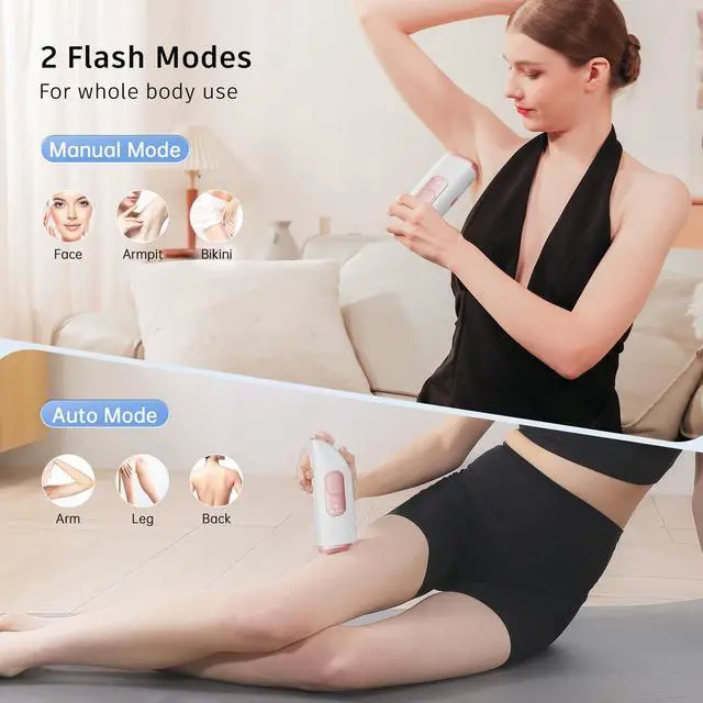 Alt view image 7 of 7 - Laser Hair Removal,Laser Hair Removal for Women, 999999 Flashes,Hair Removal Device,ipl laser hair removal for Facial Legs Arms Whole Body Use (White-Rose Gold)