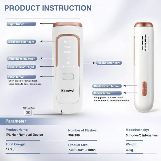 Alt view image 6 of 7 - Laser Hair Removal for Women with 5 Ice Cooling, Painless IPL Laser Hair Removal Device, 3 Modes & 5 Strengths Tailored for Every Body Part, at Home Laser Hair Removal for Women Men on Face Body