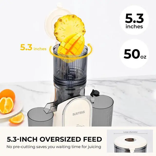 Alt view image 3 of 7 - Cold Press Juicer, 5.3" Feed Chute Slow Masticating Machines with 300W, Fit Whole Fruits & Vegetables, High Juice Yield, Easy to Clean, White